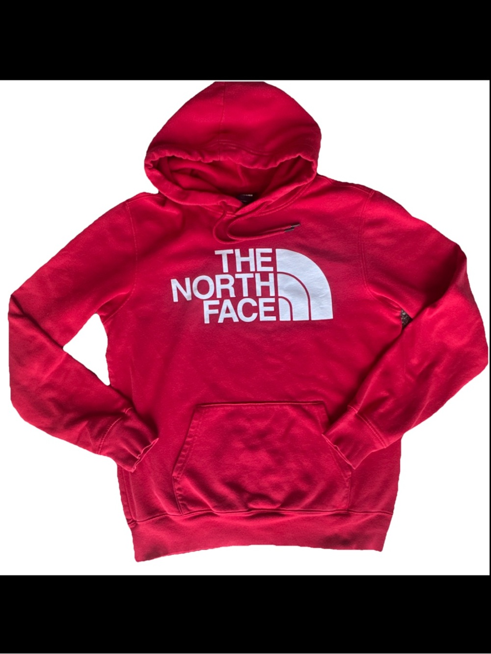 The North Face Red Hoodie with White Logo pocket and drawstring